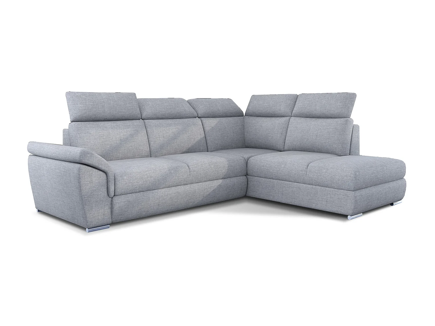 Canapé angle droit convertible tissu gris clair avec appuis-tête réglables Kepita 260cm