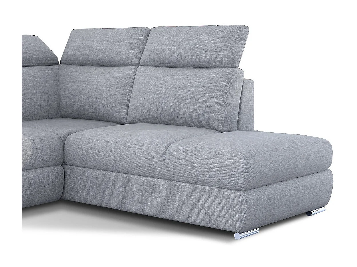 Canapé angle droit convertible tissu gris clair avec appuis-tête réglables Kepita 260cm