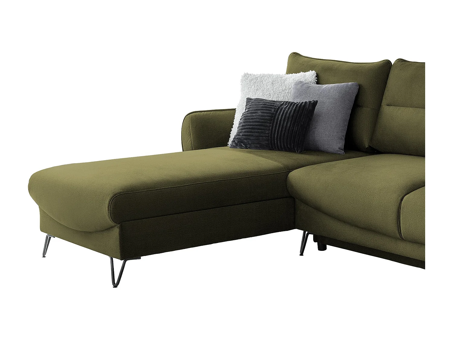 Canapé d'angle gauche convertible tissu doux vert olive Zurik 276cm