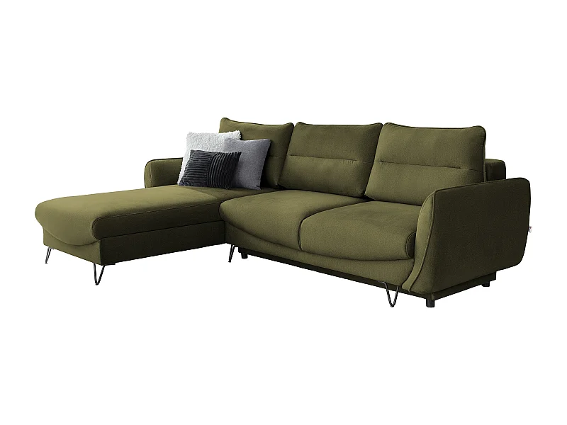 Canapé d'angle gauche convertible tissu doux vert olive Zurik 276cm