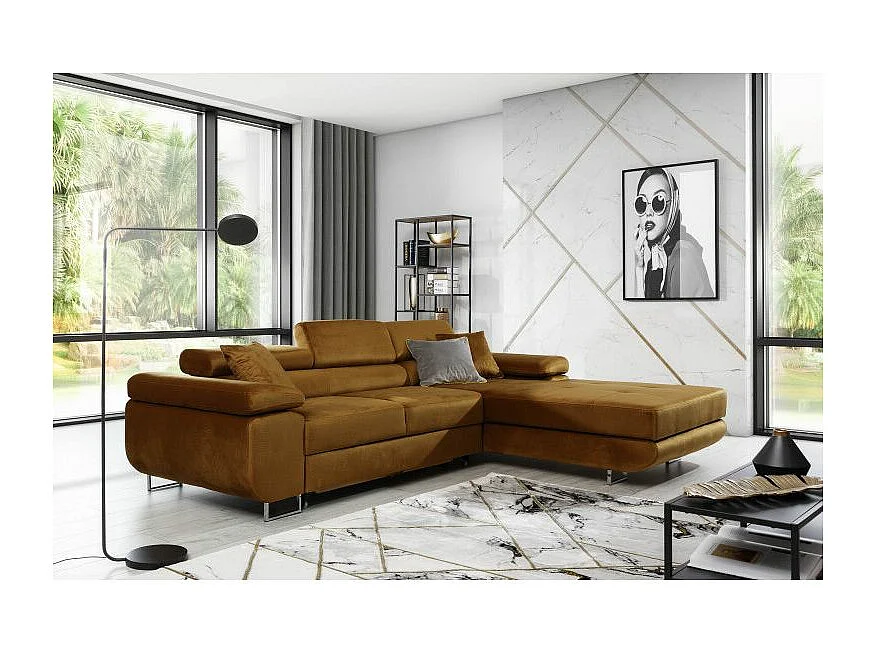 Canapé convertible d'angle droit tissu gris clair avec rangement Wile 280cm