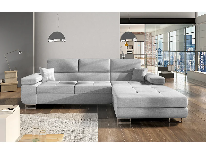 Canapé convertible d'angle droit tissu gris clair avec rangement Wile 280cm