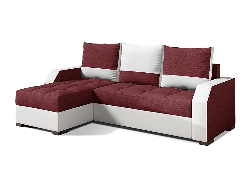 Canapé convertible angle réversible design tissu bordeaux et simili cuir blanc Zarky 250cm