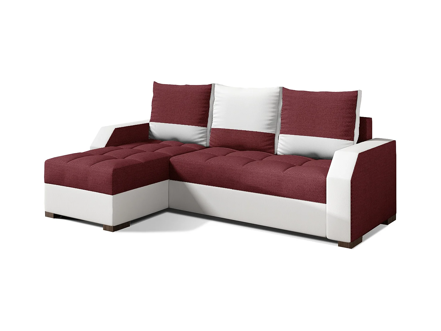 Canapé convertible angle réversible design tissu bordeaux et simili cuir blanc Zarky 250cm