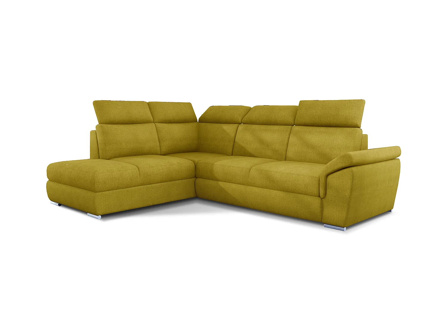 Canapé angle gauche convertible tissu jaune avec appuis-tête réglables Kepita 260cm