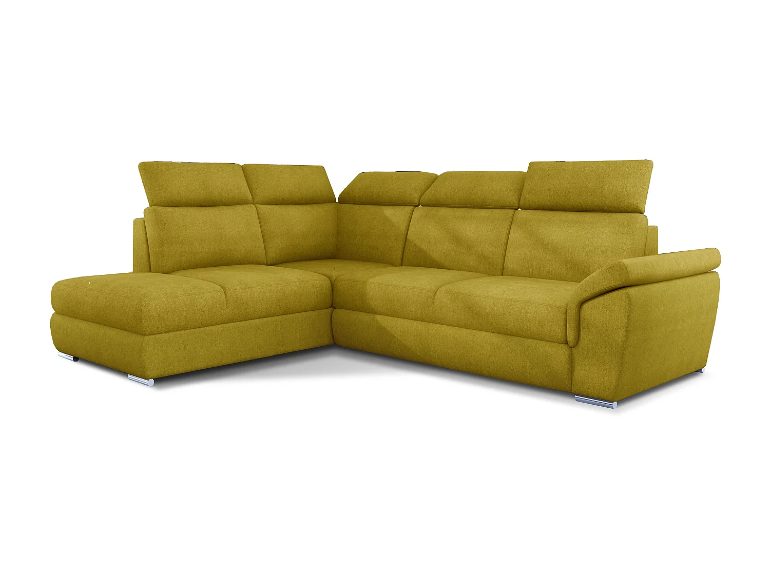 Canapé angle gauche convertible tissu jaune avec appuis-tête réglables Kepita 260cm