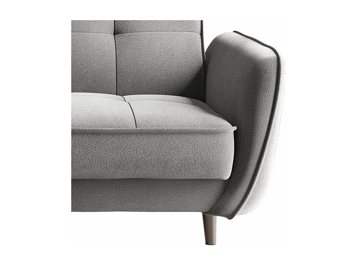 Canapé convertible 3 places tissu gris clair capitonné et pieds bois noir Bizza 220cm