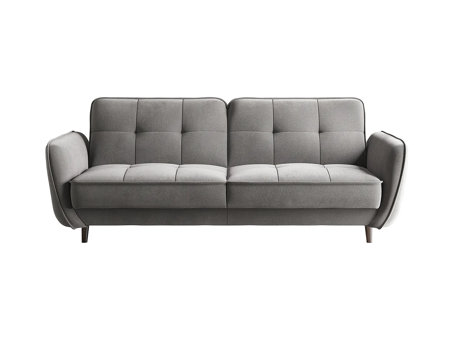 Canapé convertible 3 places tissu gris clair capitonné et pieds bois noir Bizza 220cm