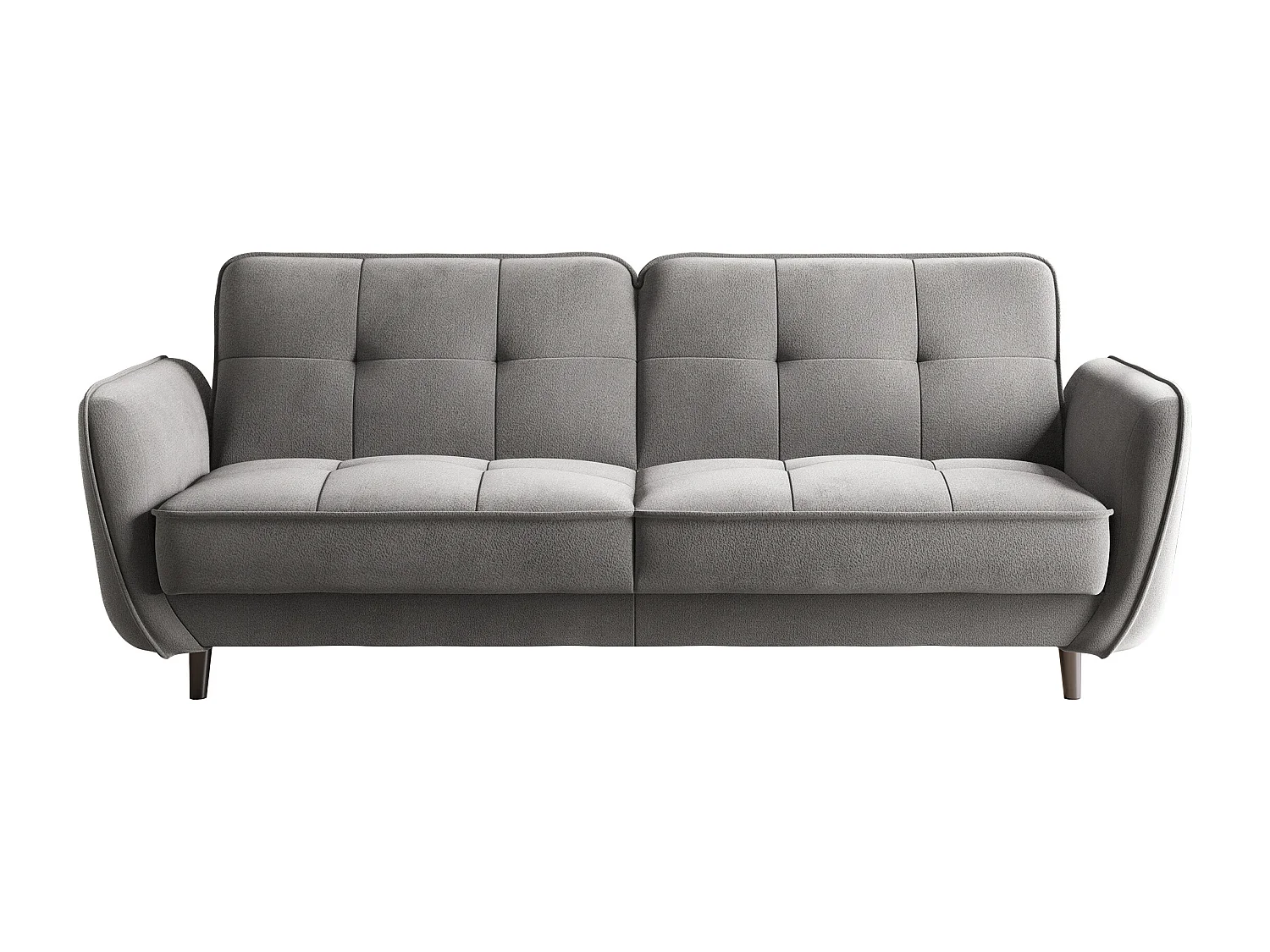 Canapé convertible 3 places tissu gris clair capitonné et pieds bois noir Bizza 220cm