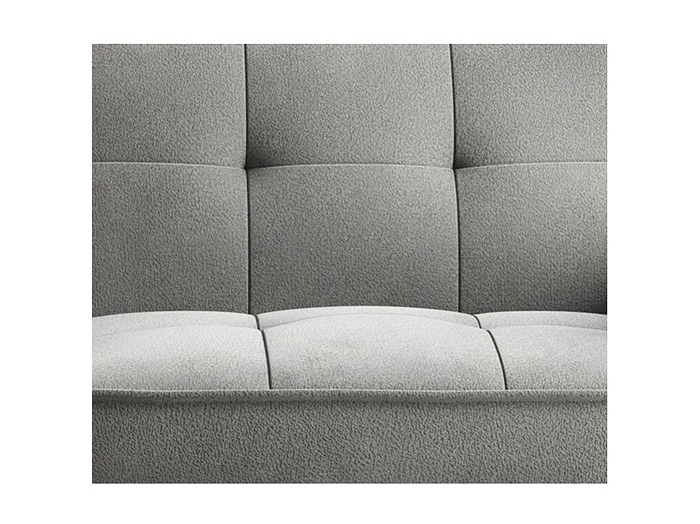 Canapé convertible 3 places tissu gris clair capitonné et pieds bois noir Bizza 220cm