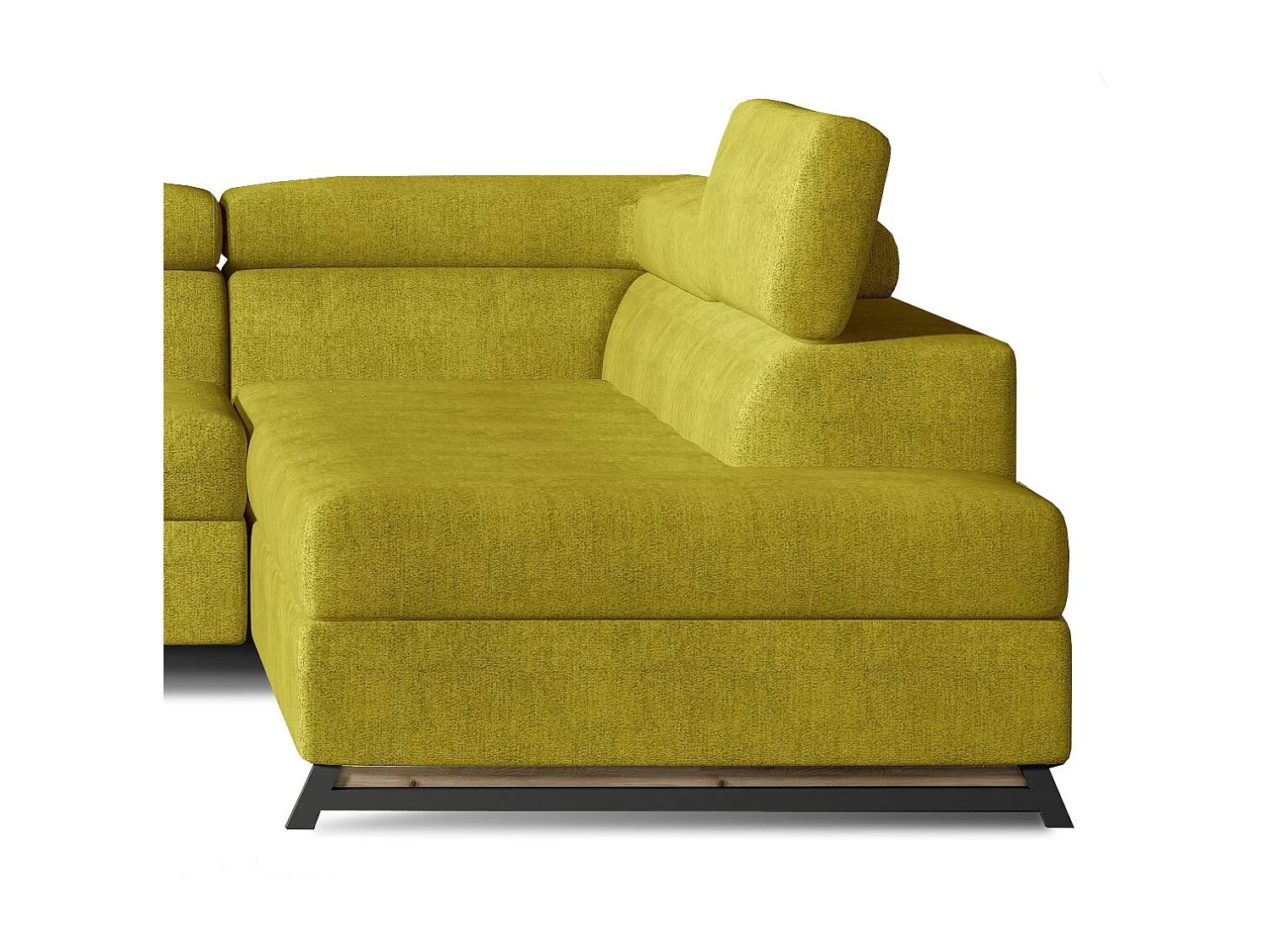 Converteerbare hoekbank rechts in gele stof met verstelbare hoofdsteunen Nikos 265 cm