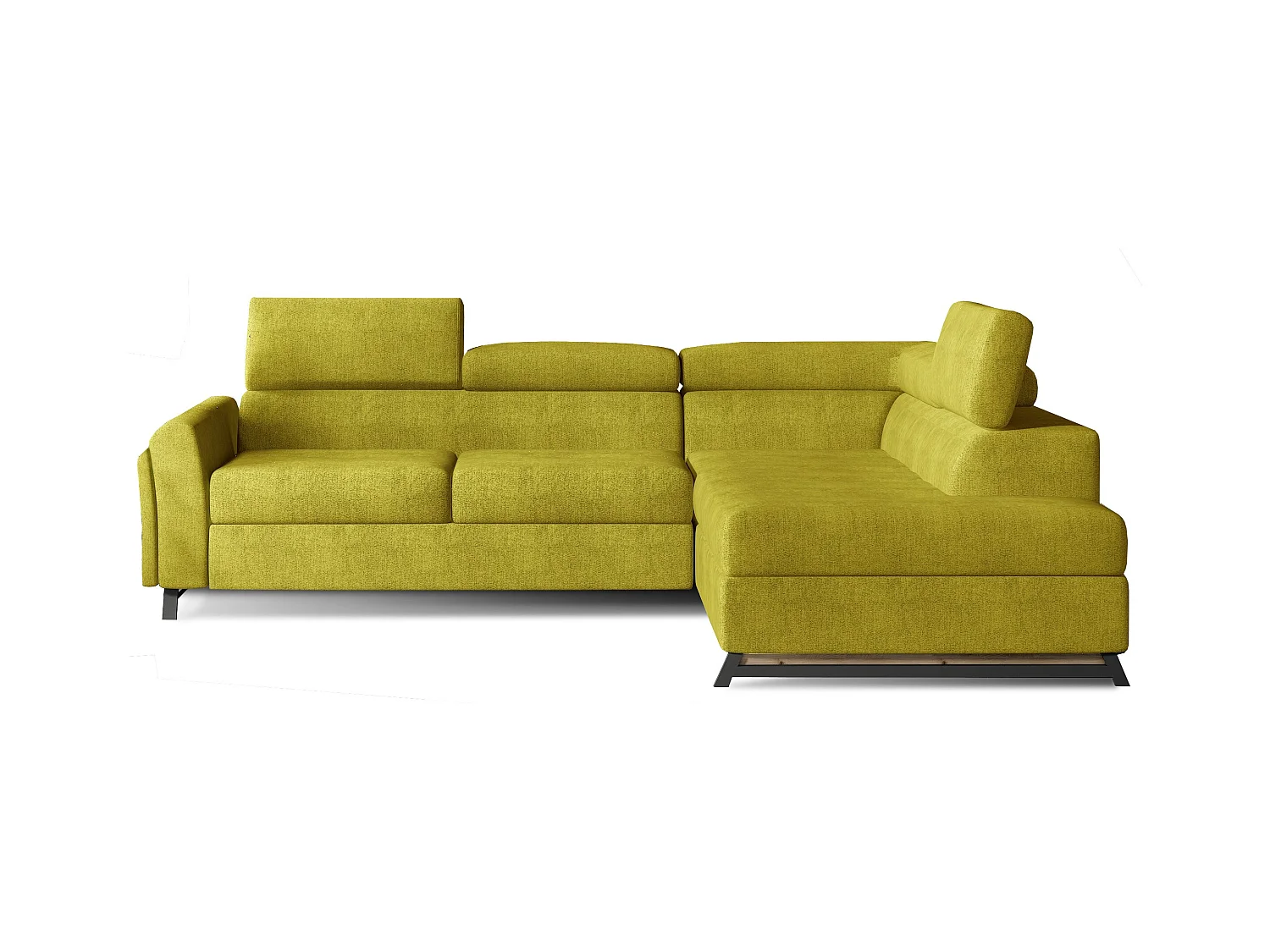 Canapé angle droit convertible tissu jaune avec têtières réglables Nikos 265cm