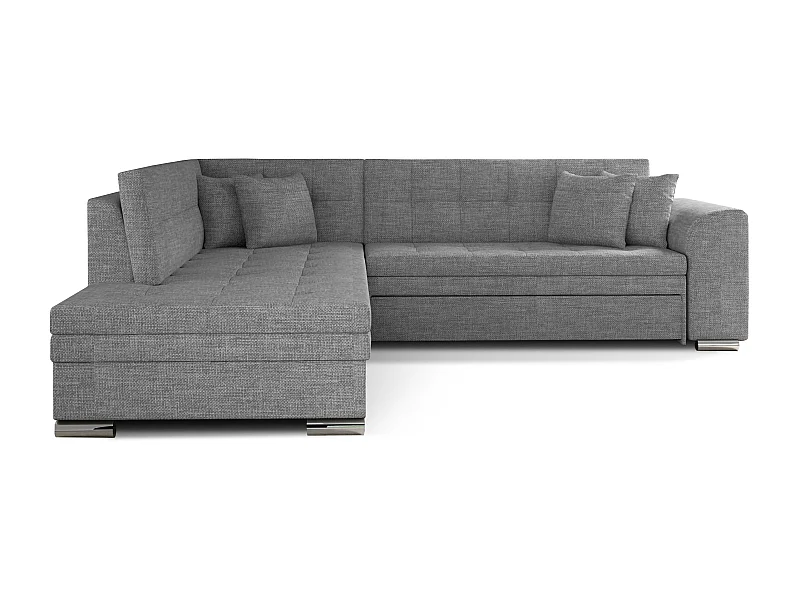 Canapé convertible angle gauche tissu gris clair et chromé Pika 260cm