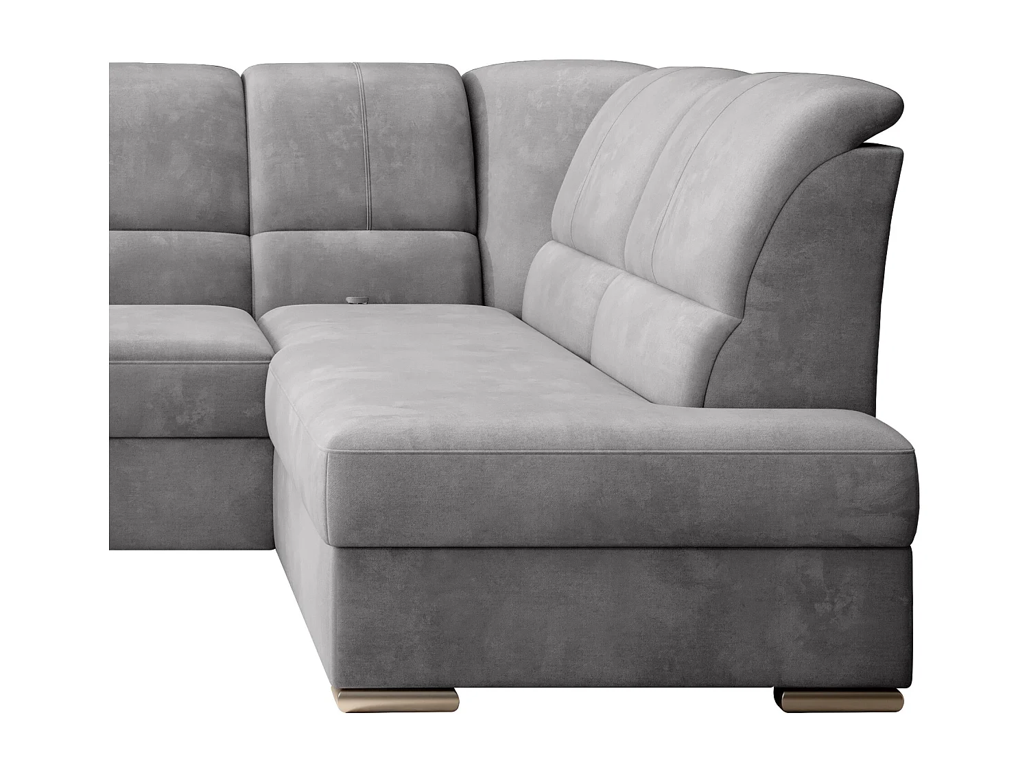 Converteerbare hoekbank rechts in zachte lichtgrijze stof en chroomstalen poten Zabor 270 cm