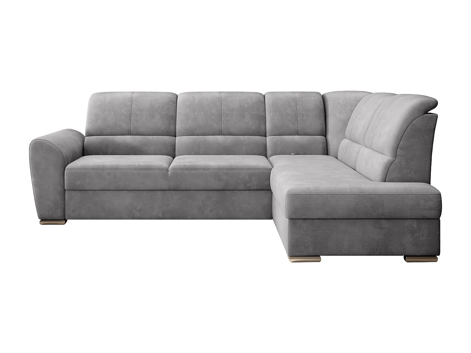 Converteerbare hoekbank rechts in zachte lichtgrijze stof en chroomstalen poten Zabor 270 cm