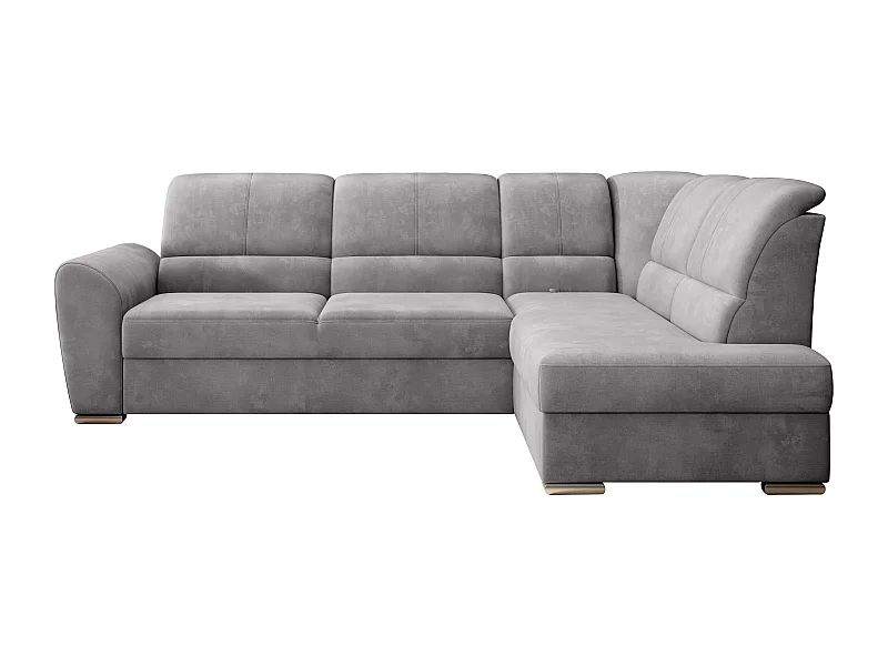 Canapé angle droit convertible tissu doux gris clair et pieds acier chromé Zabor 270cm