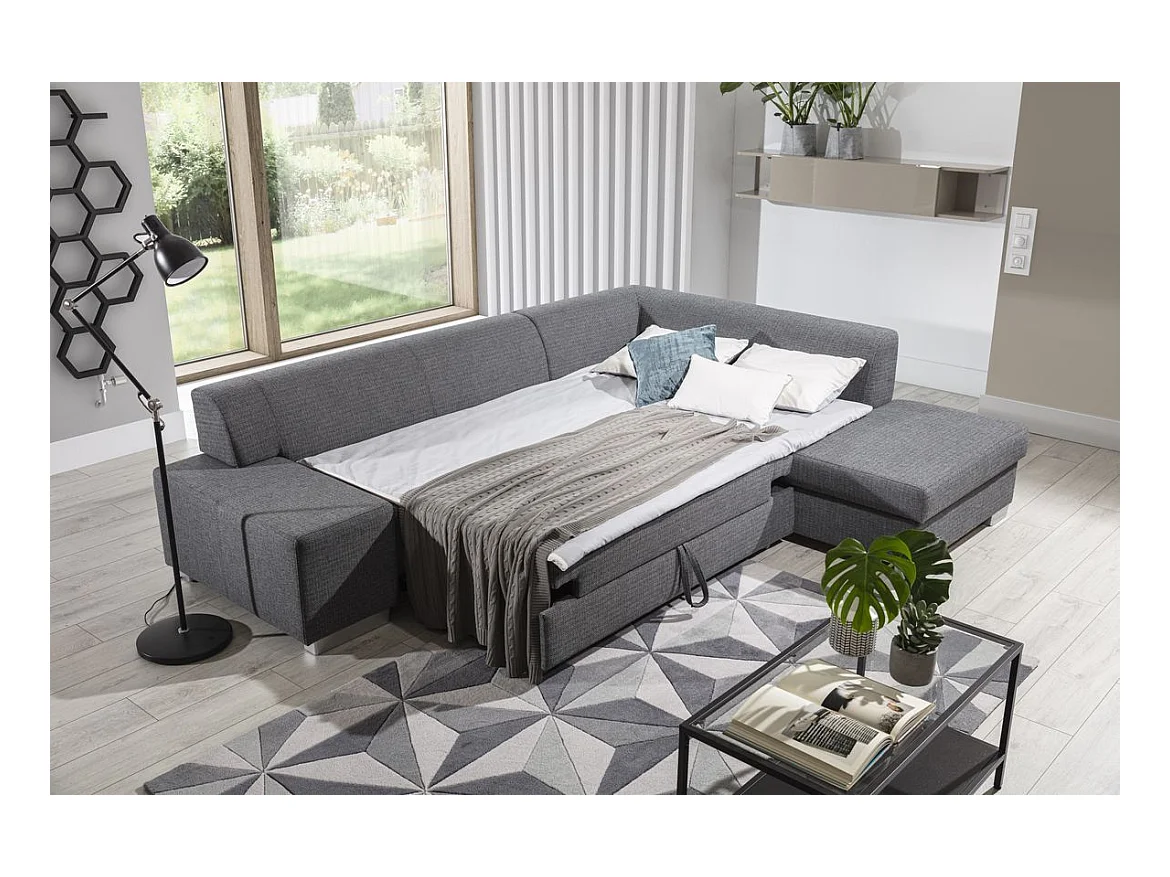 Canapé convertible moderne angle gauche tissu doux gris clair et gris foncé Plazo 278cm