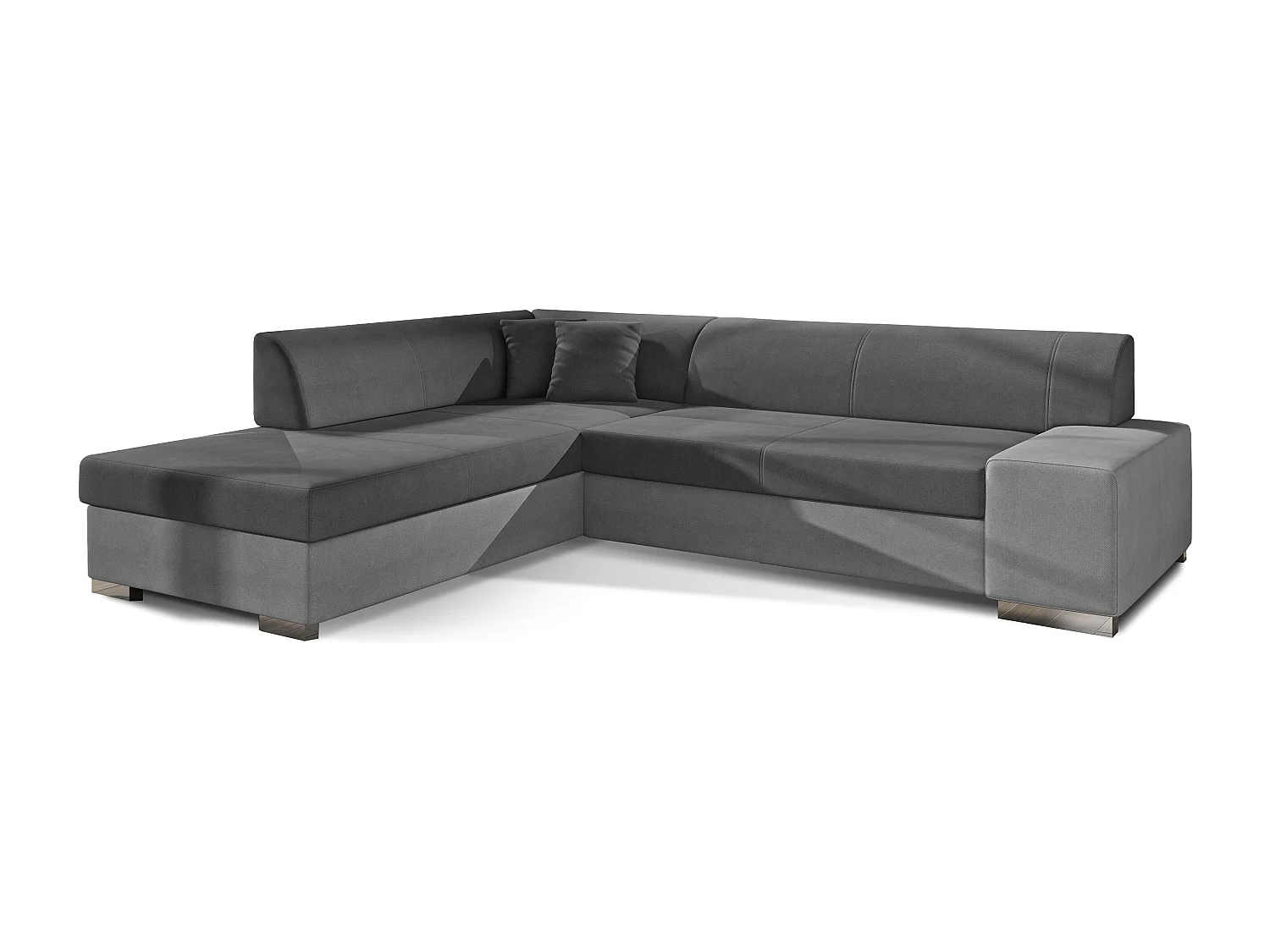 Canapé convertible moderne angle gauche tissu doux gris clair et gris foncé Plazo 278cm