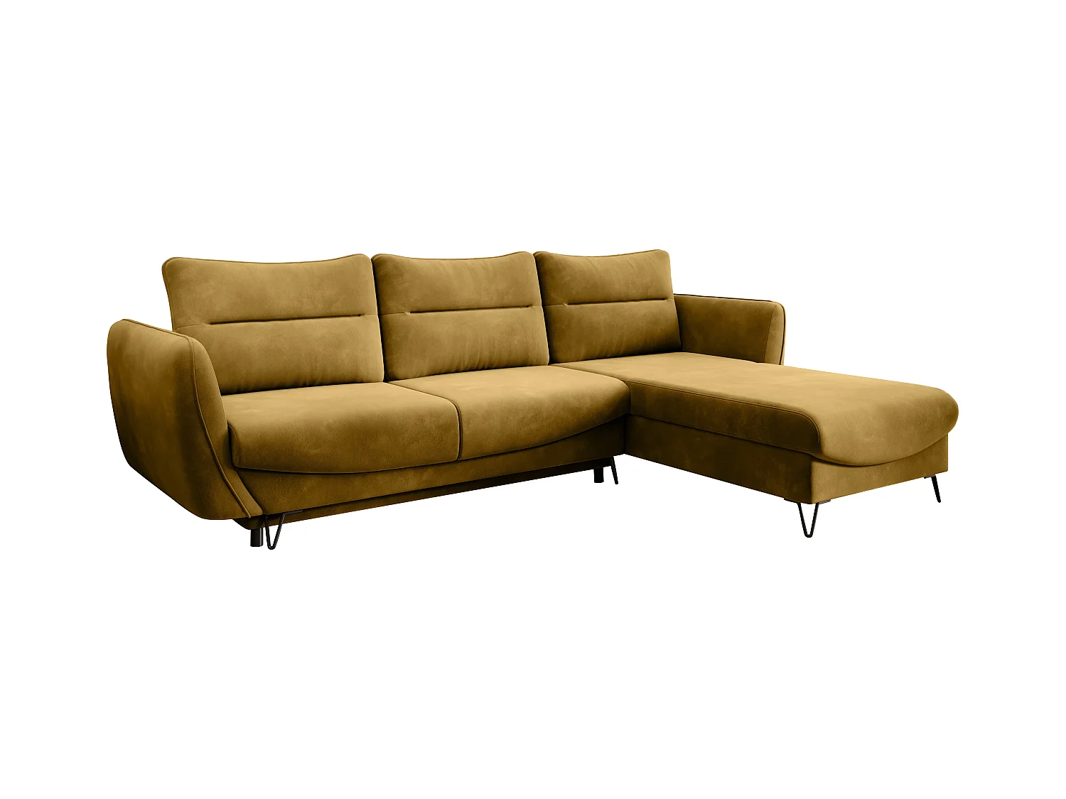 Canapé d'angle droit convertible velours jaune Zurik 276cm