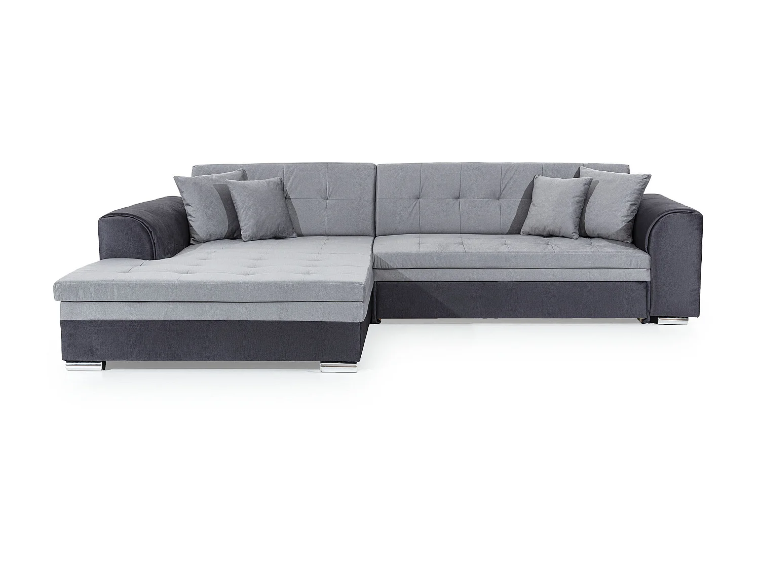 Canapé d'angle gauche convertible 4 places tissu noir et simili blanc Looka 295cm