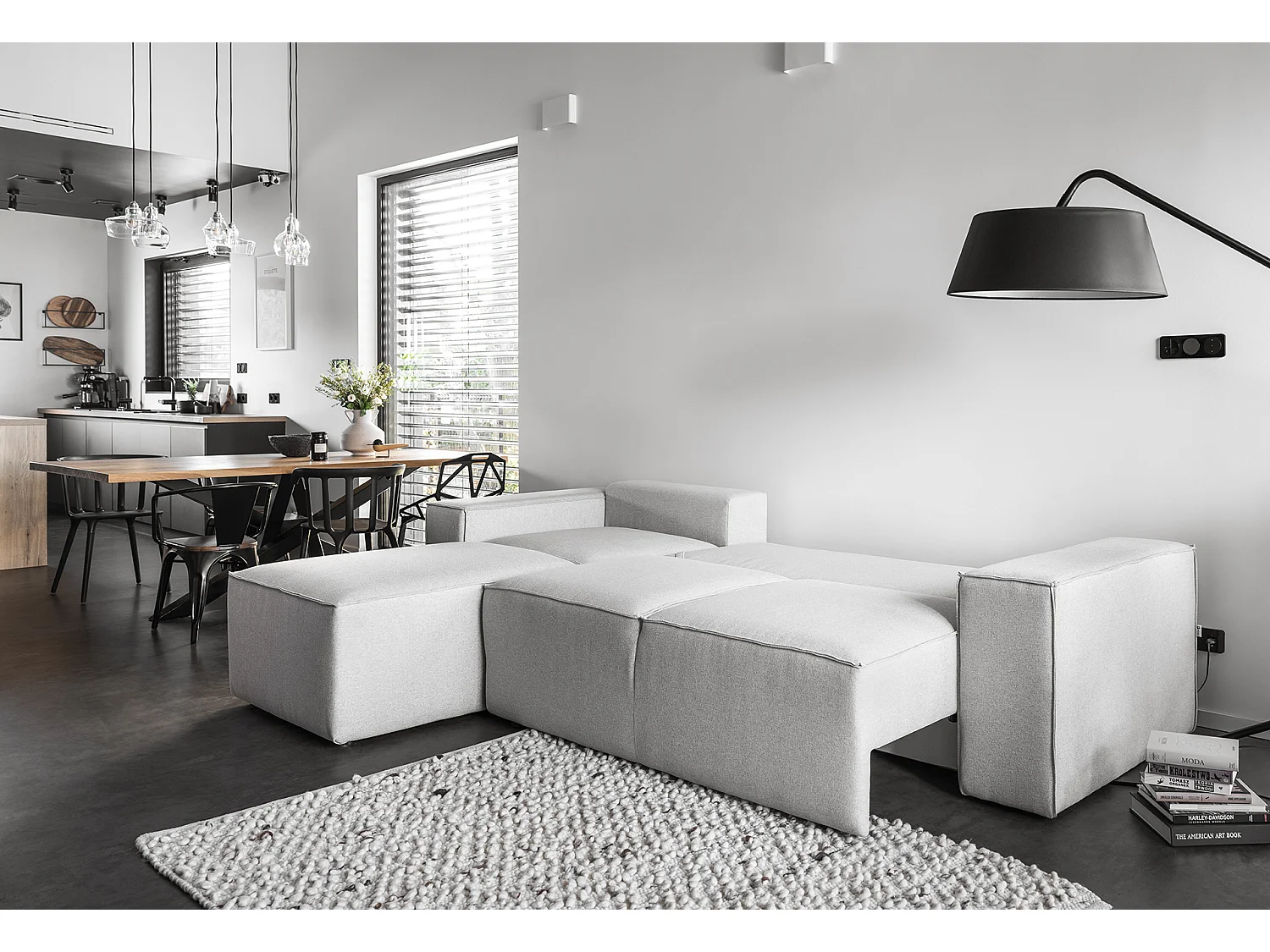 Willace moderne converteerbare hoekbank rechts mosterdgeel fluweel 302 cm