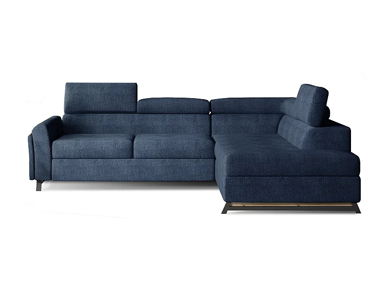 Canapé angle droit convertible tissu bleu avec têtières réglables Nikos 265cm
