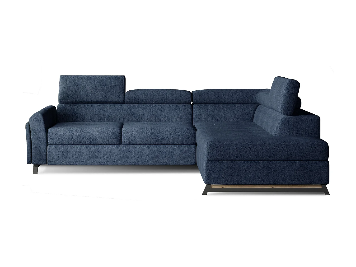 Canapé angle droit convertible tissu bleu avec têtières réglables Nikos 265cm