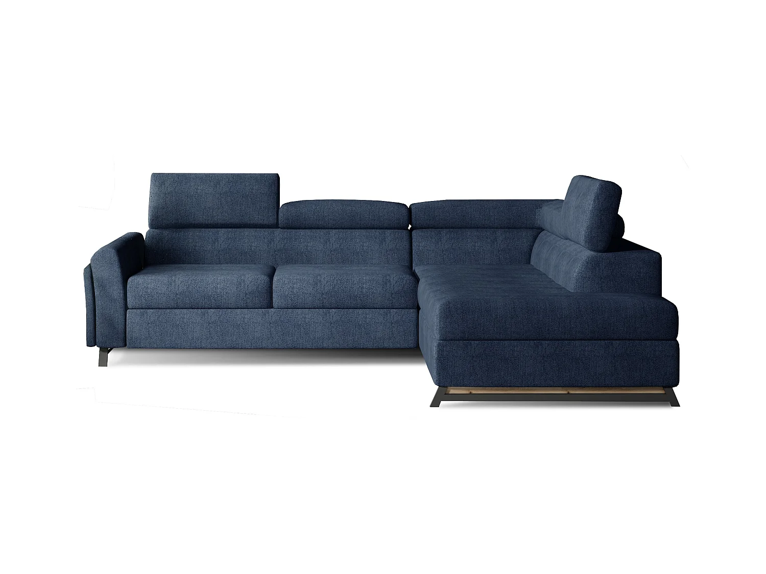 Canapé angle droit convertible tissu bleu avec têtières réglables Nikos 265cm