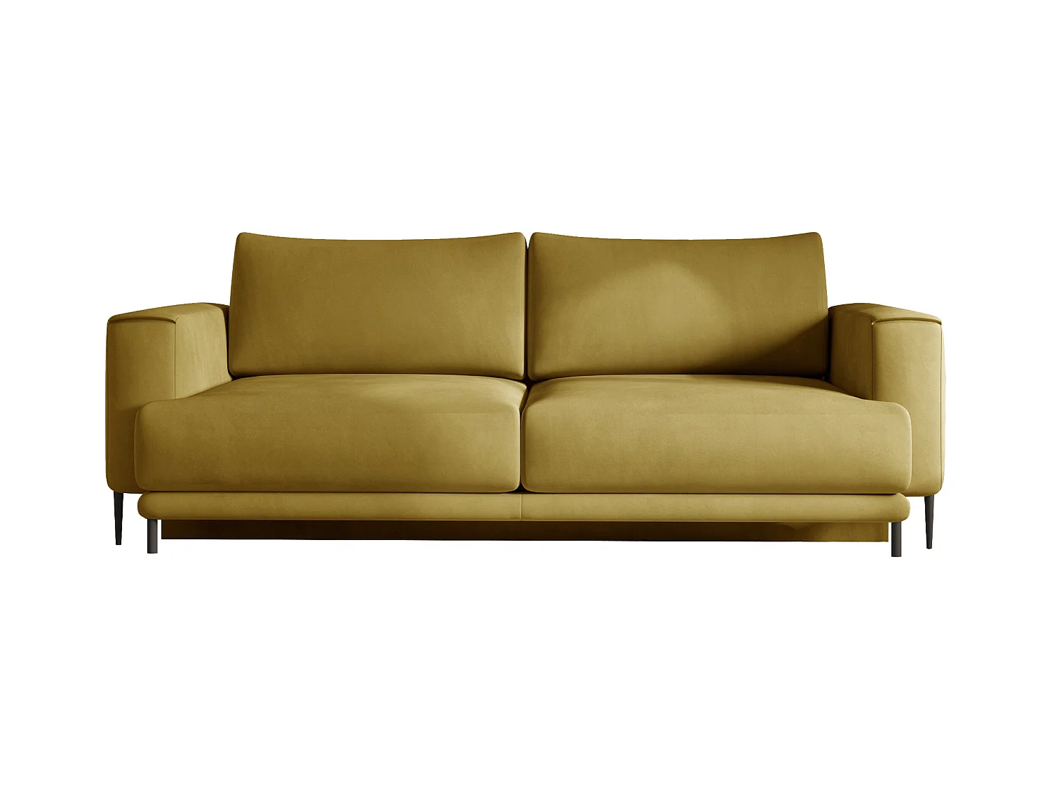 Canapé convertible design 4 places velours jaune moutarde et pieds métal noir Arkia 260cm