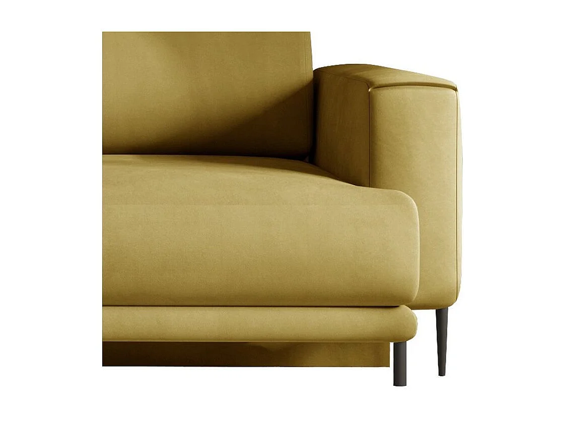 Canapé droit convertible 3 places velours DAVINA 246cm - Coffre & pieds métal noir-Jaune moutarde