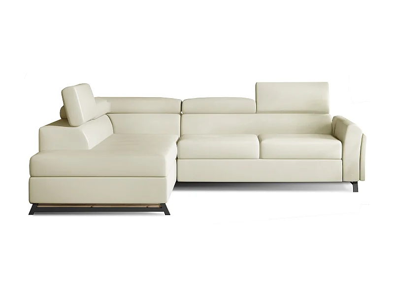 Canapé angle gauche convertible simili cuir crème avec têtières réglables Nikos 265cm