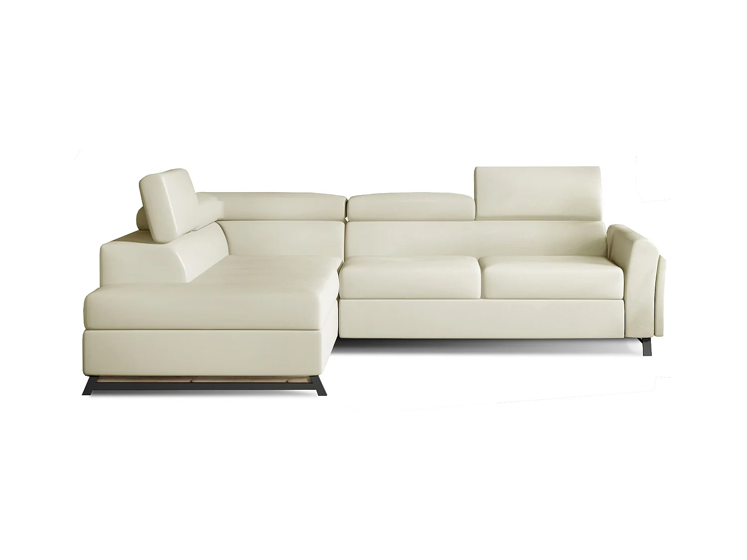 Canapé angle gauche convertible simili cuir crème avec têtières réglables Nikos 265cm