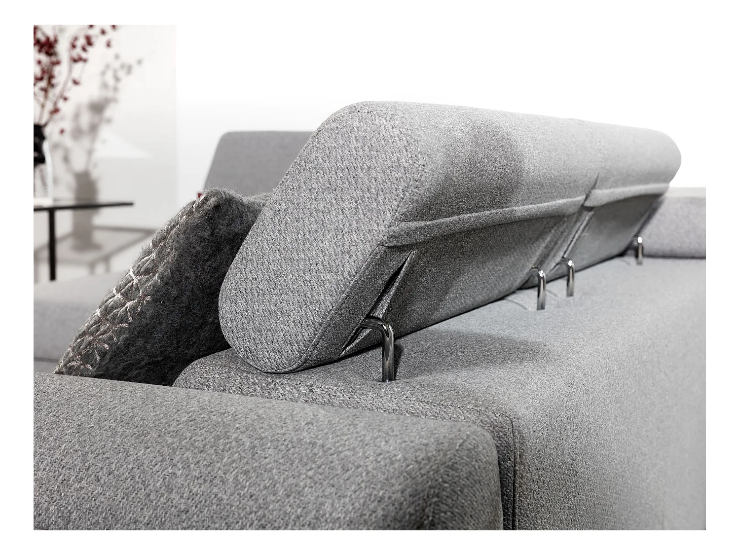 Canapé angle gauche convertible simili cuir crème avec têtières réglables Nikos 265cm