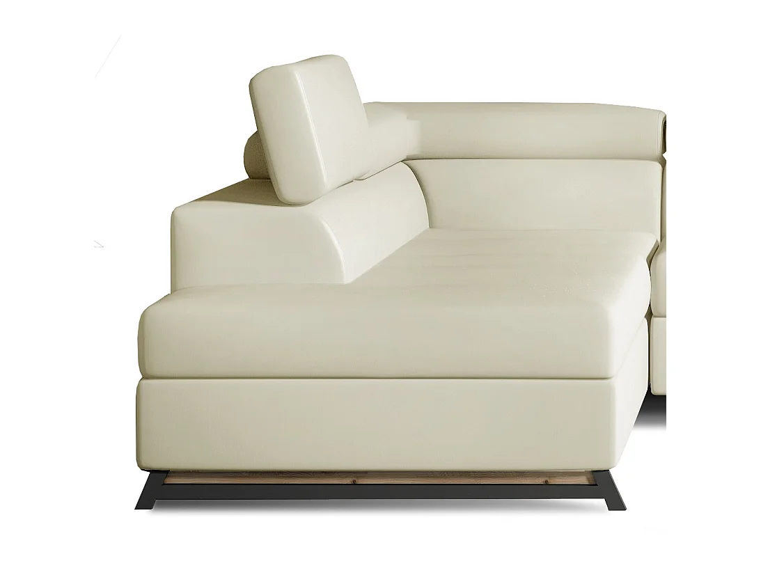 Canapé angle gauche convertible simili cuir crème avec têtières réglables Nikos 265cm