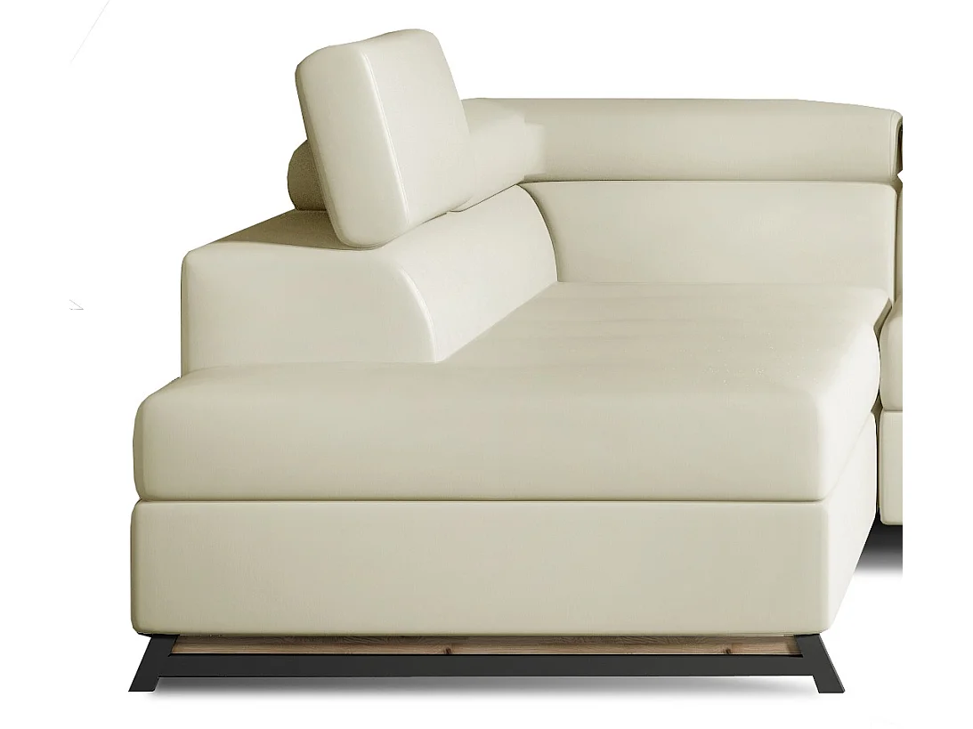 Canapé angle gauche convertible simili cuir crème avec têtières réglables Nikos 265cm