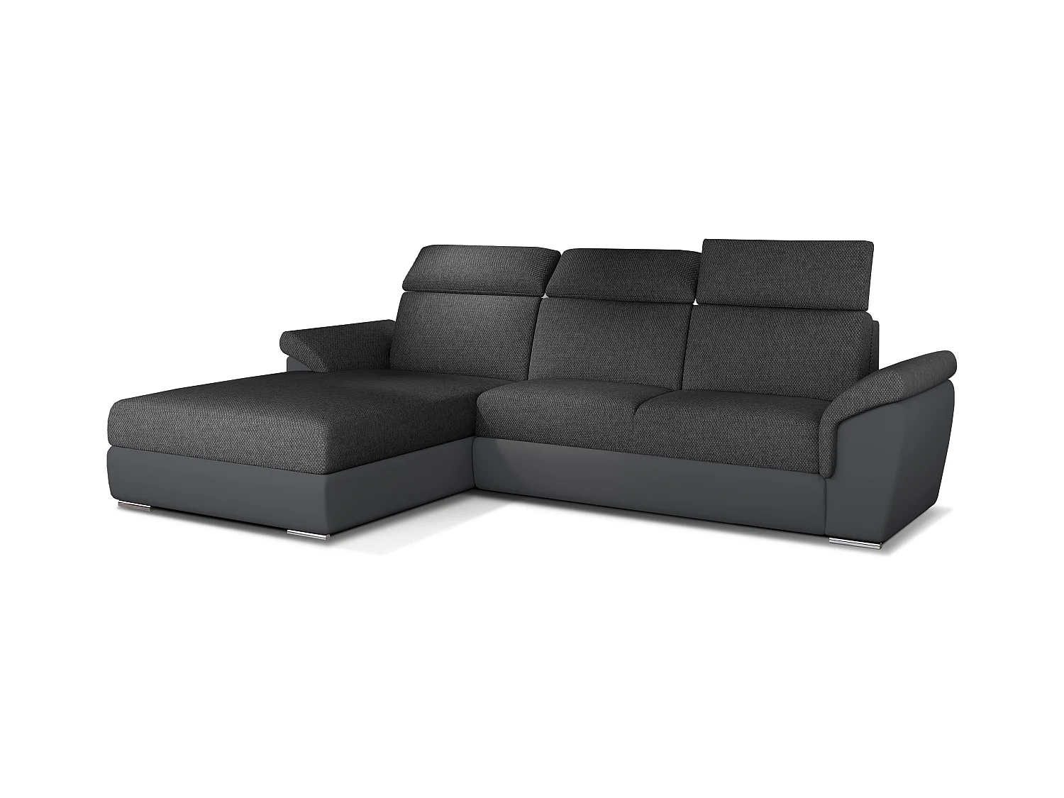 Canapé convertible d'angle gauche tissu gris foncé chiné et simili gris Suzy 272cm
