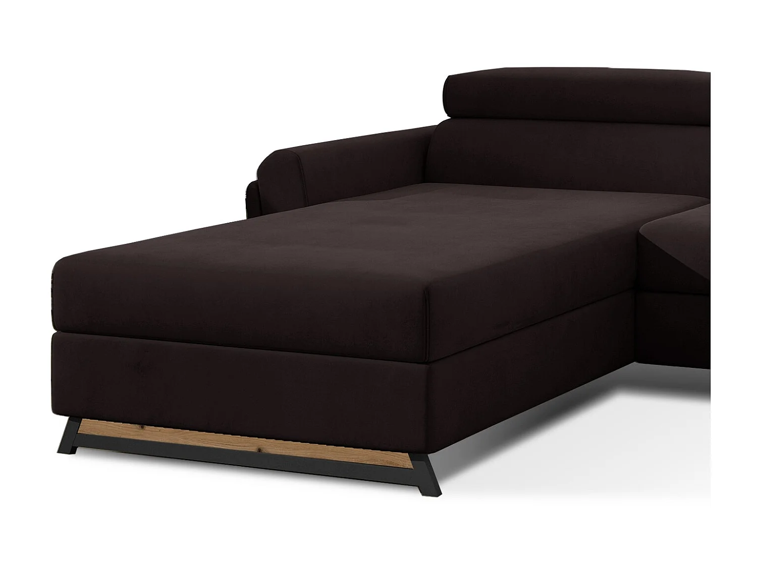 Canapé angle gauche convertible velours marron foncé avec appuis-tête réglables Mazerali 300cm