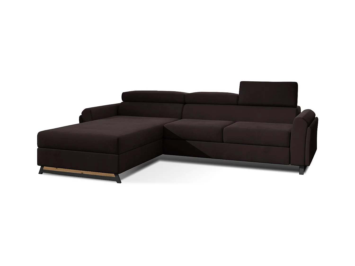 Canapé angle gauche convertible velours marron foncé avec appuis-tête réglables Mazerali 300cm