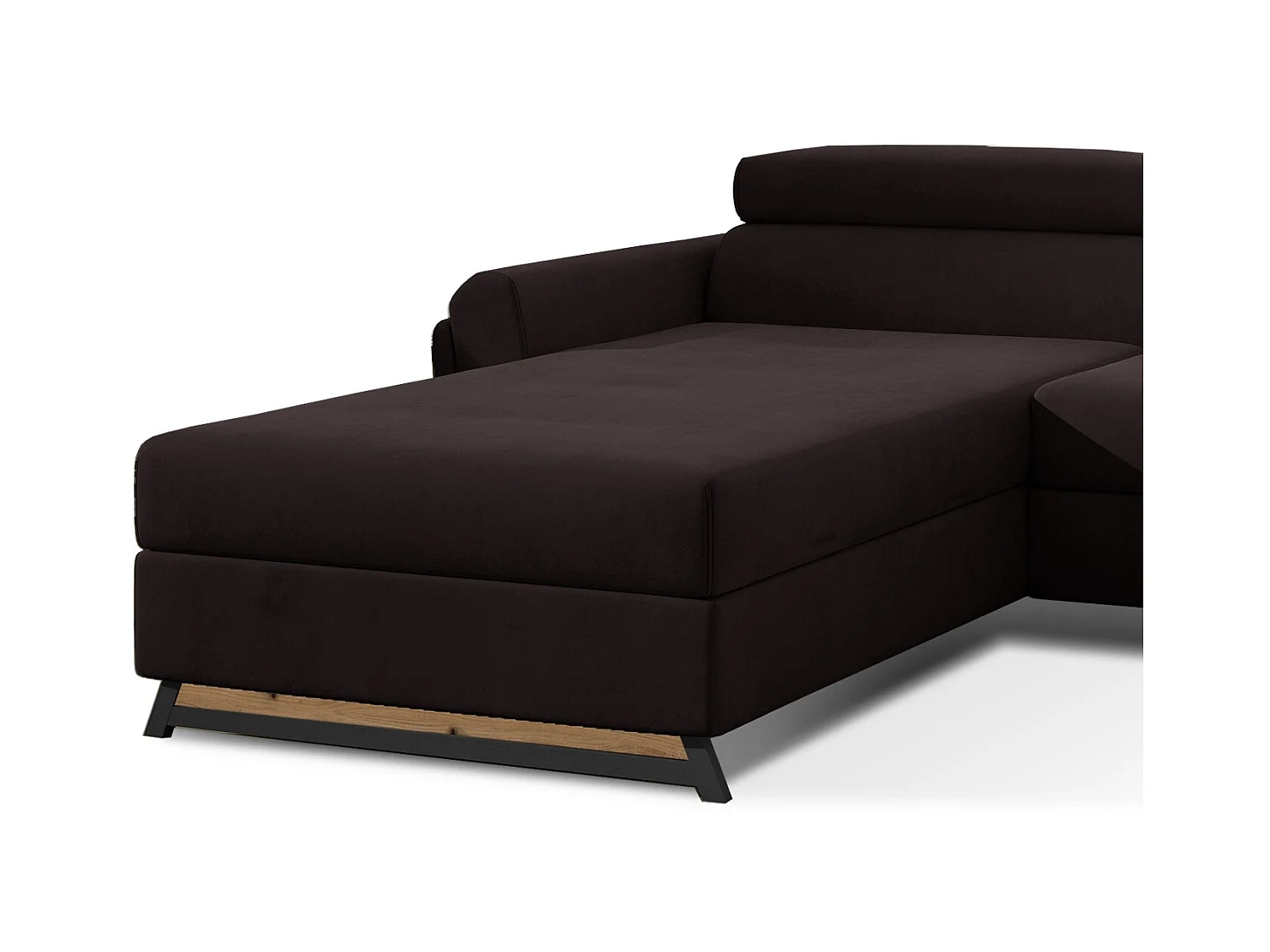 Canapé angle gauche convertible velours marron foncé avec appuis-tête réglables Mazerali 300cm