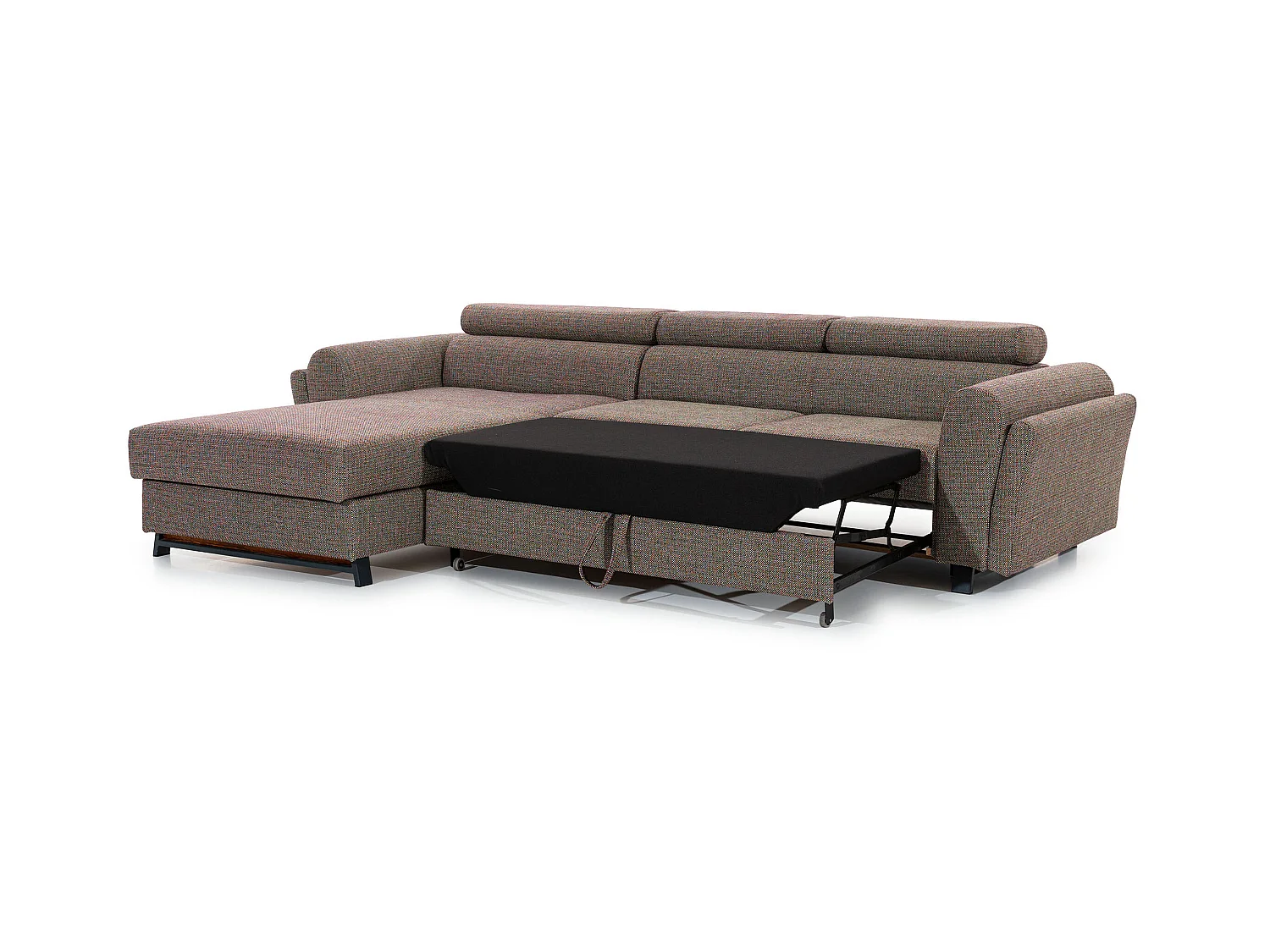 Canapé angle gauche convertible velours marron foncé avec appuis-tête réglables Mazerali 300cm