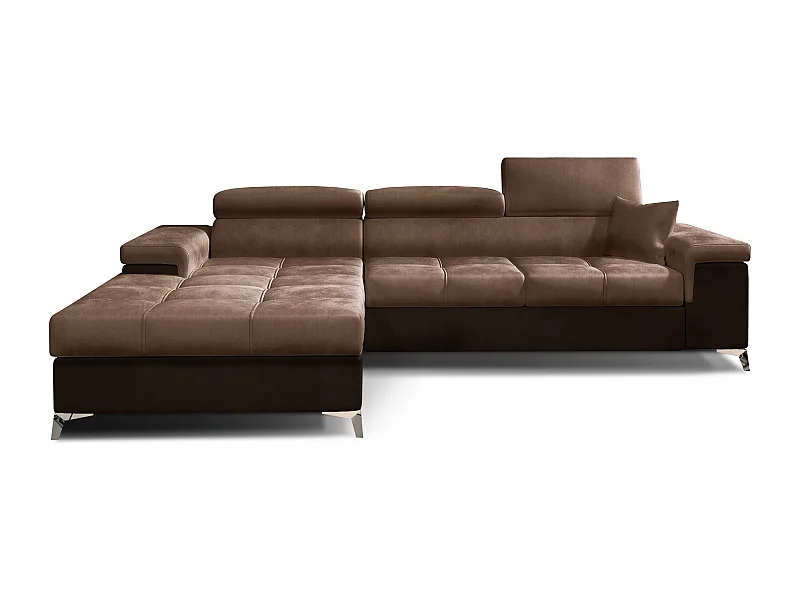 Canapé angle gauche convertible velours marron clair et foncé avec appuis-tête réglables Rikaro 280cm