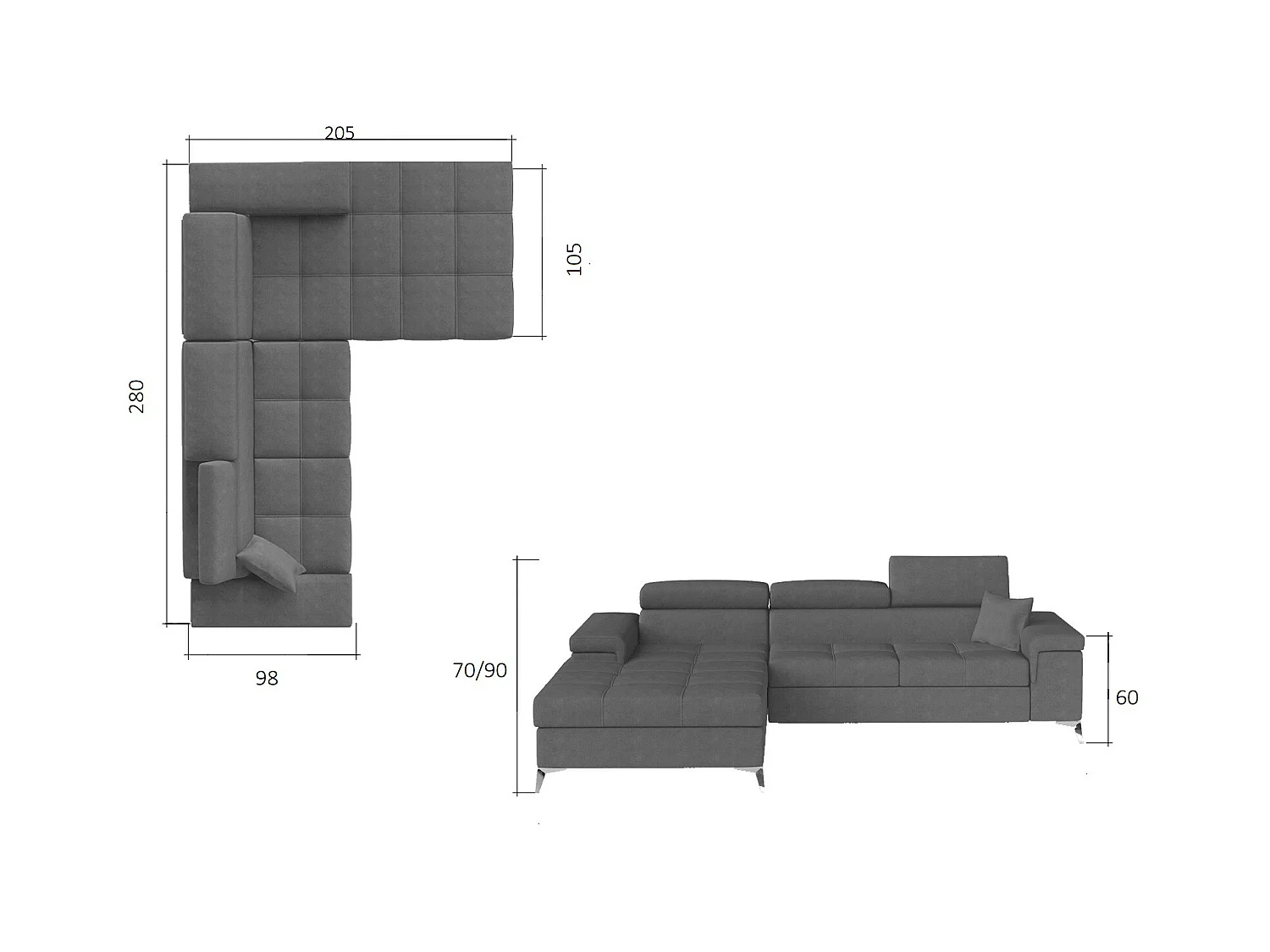 Fluwelen converteerbare hoekbank met verstelbare hoofdsteunen Rikaro 280 cm-Kleur -linkerhoek