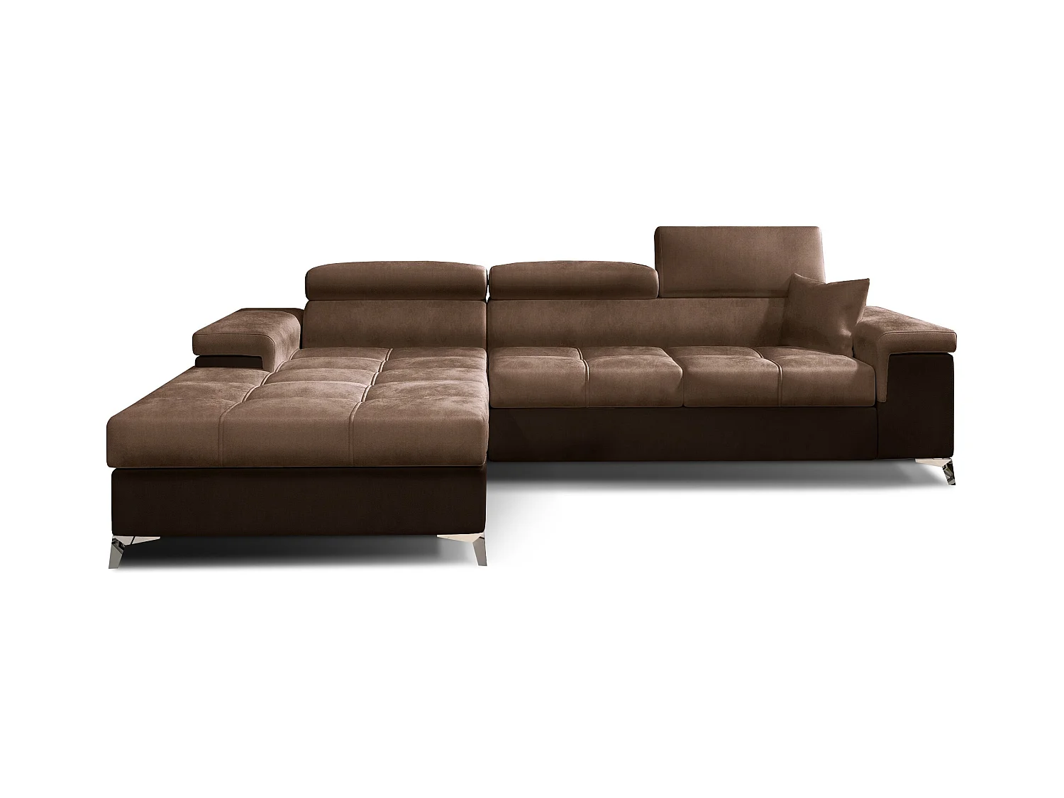 Canapé angle gauche convertible velours marron clair et foncé avec appuis-tête réglables Rikaro 280cm