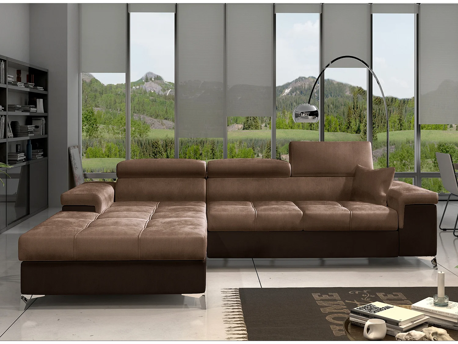 Fluwelen converteerbare hoekbank met verstelbare hoofdsteunen Rikaro 280 cm-Kleur -linkerhoek