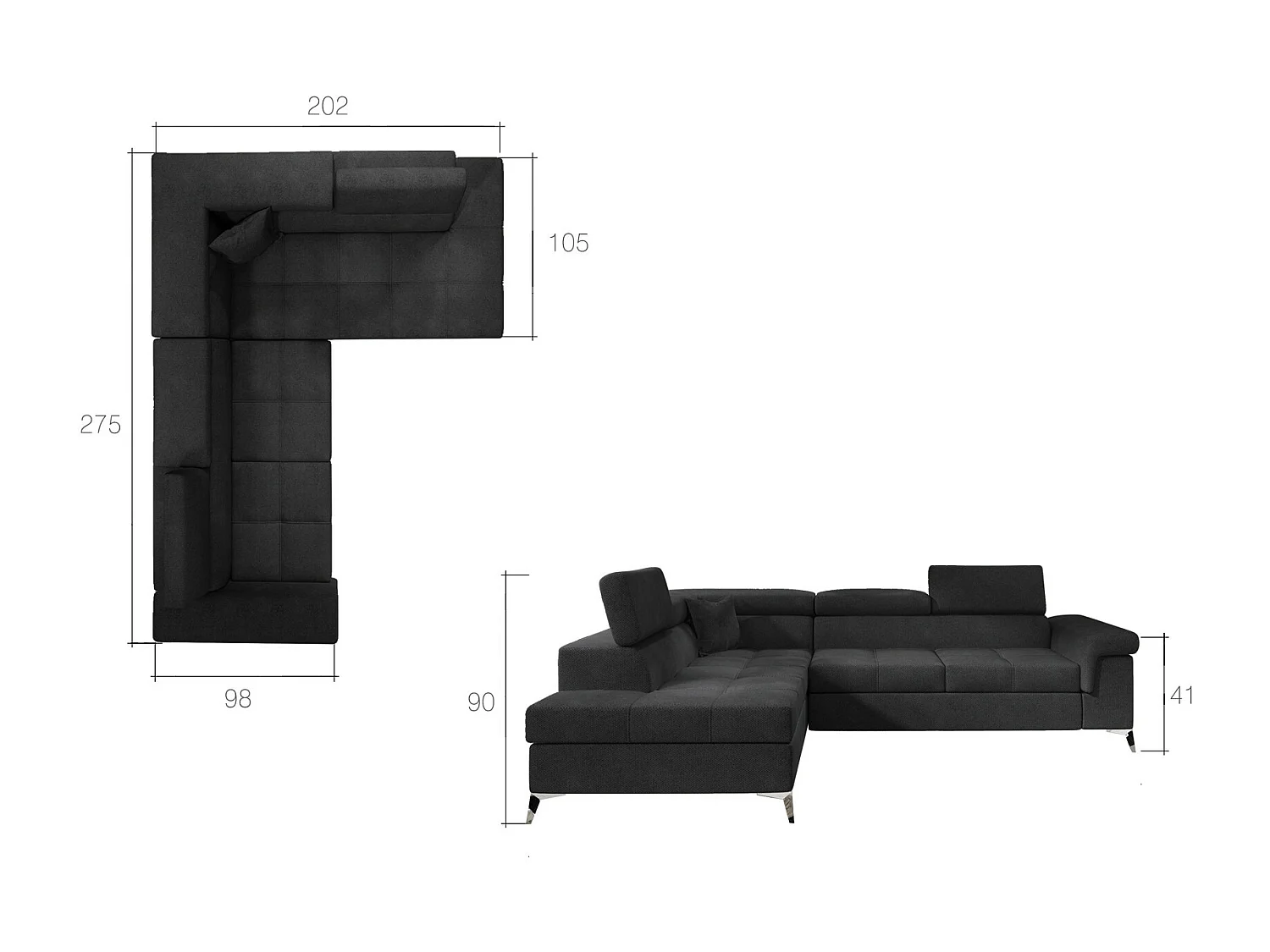 Canapé d'angle droit convertible velours bleu foncé Marido 275cm