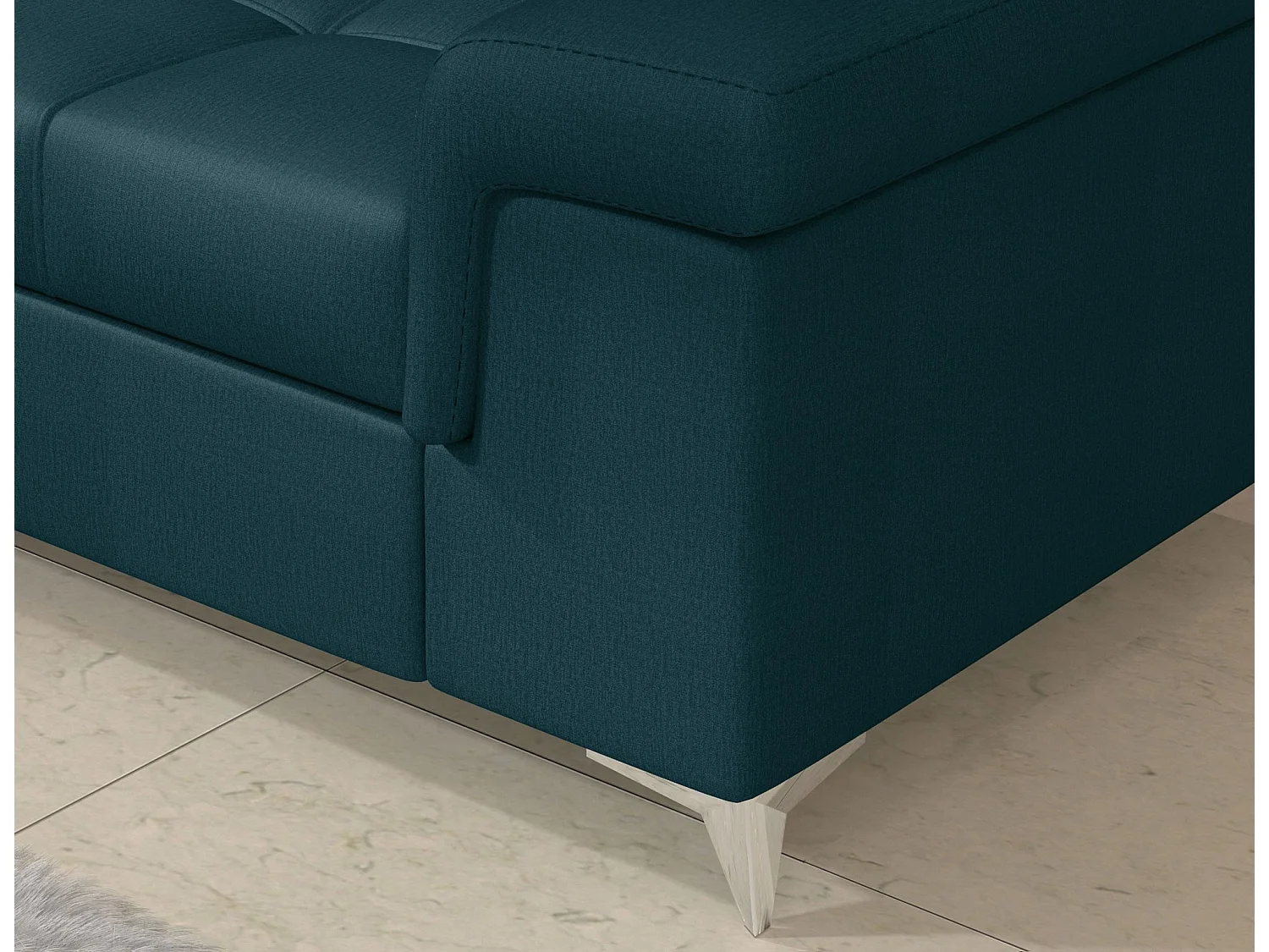 Canapé d'angle convertible velours MARIDO - Coffre et appuis-tête réglables-Bleu foncé-angle droit