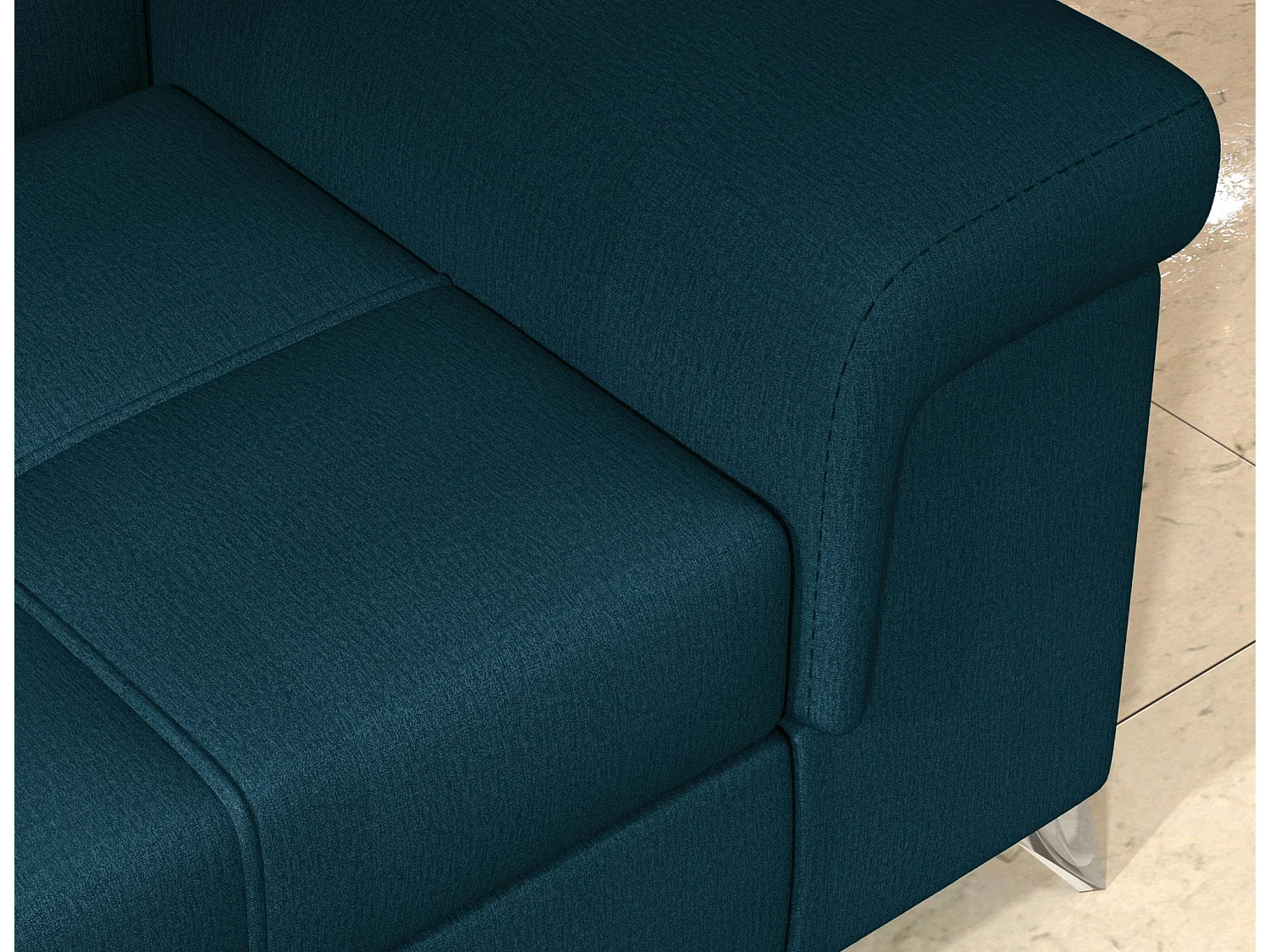 Canapé d'angle convertible velours MARIDO - Coffre et appuis-tête réglables-Bleu foncé-angle droit