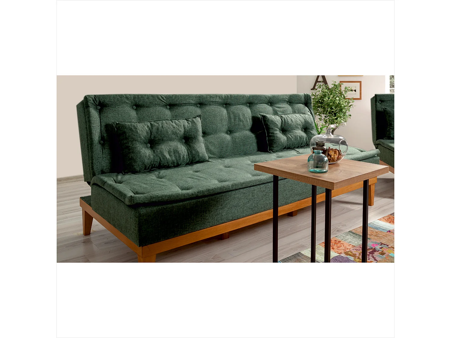 Canapé lit clic clac 3 places tissu vert Sporka 180cm