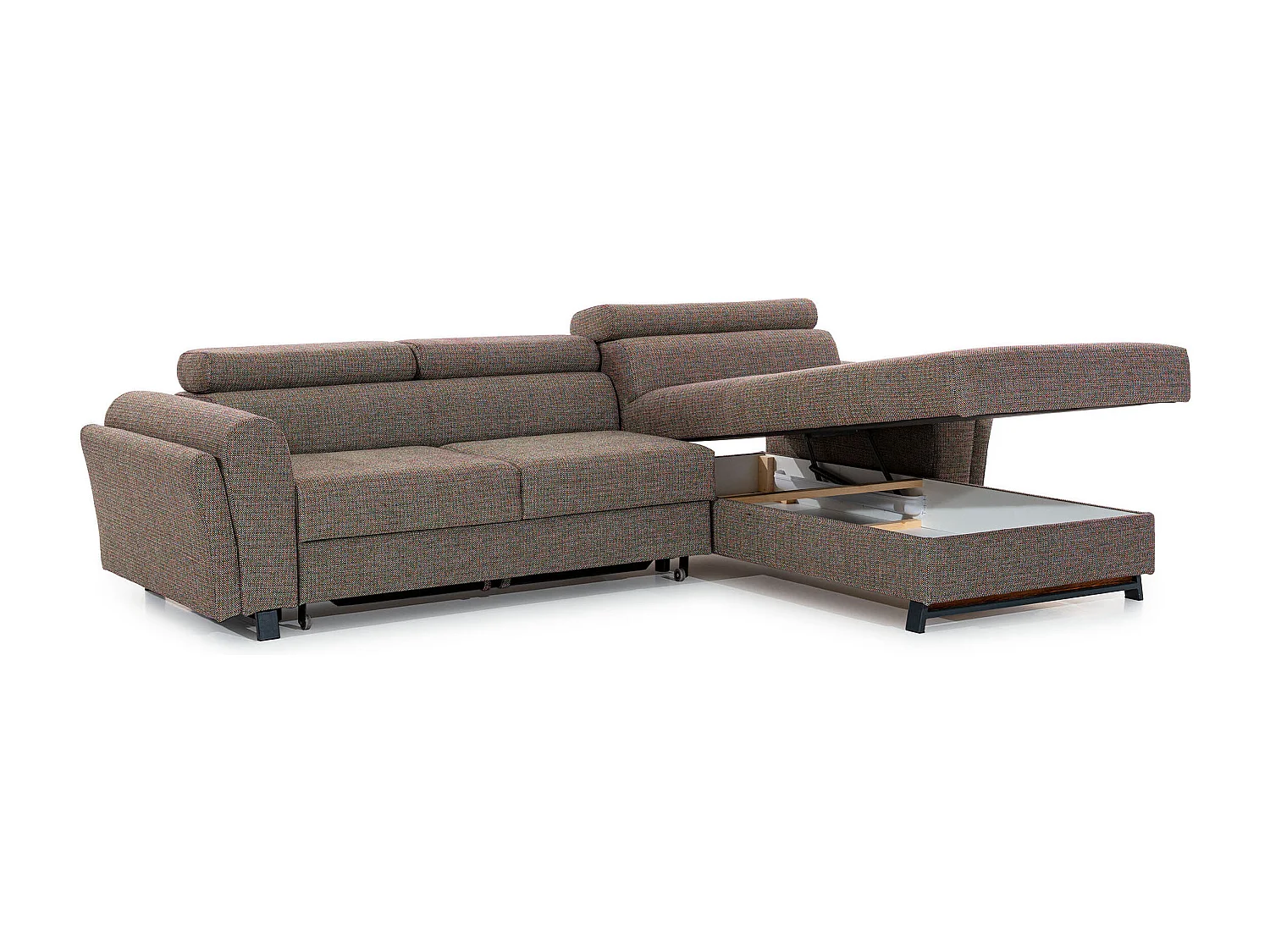 Canapé angle droit convertible tissu gris foncé avec appuis-tête réglables Mazerali 300cm