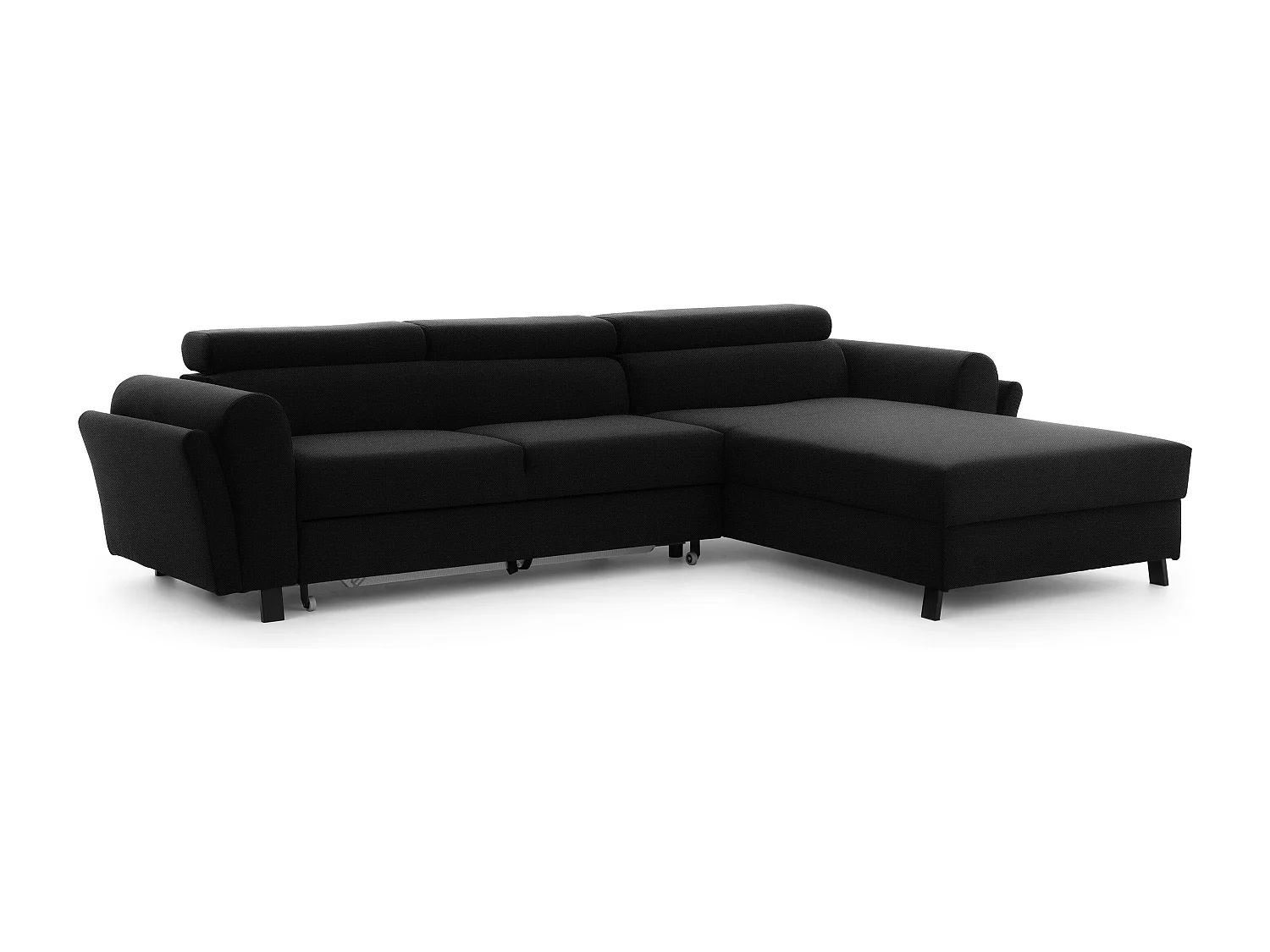 Canapé d’angle convertible MAZALI tissu- Appuis-tête réglables et rangement-Anthracite-Méridienne A droite